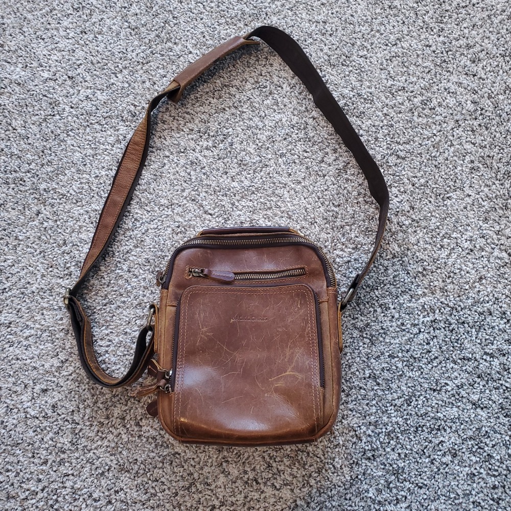 Jack and Chris Leather Bag Brown Full Zip Close Crossbody Satchel